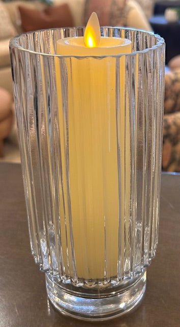 Unscented Flameless Candle with Glass 8"H Fluted