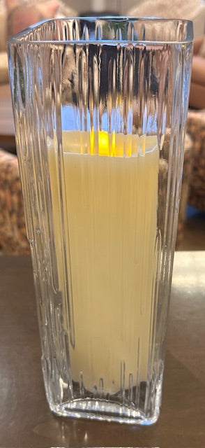 Unscented Flameless Candle with Glass Square 12"H Fluted