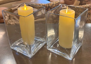 Unscented Flameless Candle with Glass 4" Sq. x 6"H