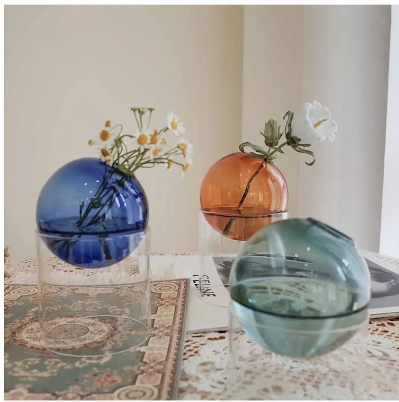 Creative Colorful Spherical Glass Vase Tall