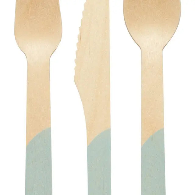 Wood Cutlery Sky Blue/24 Pkg