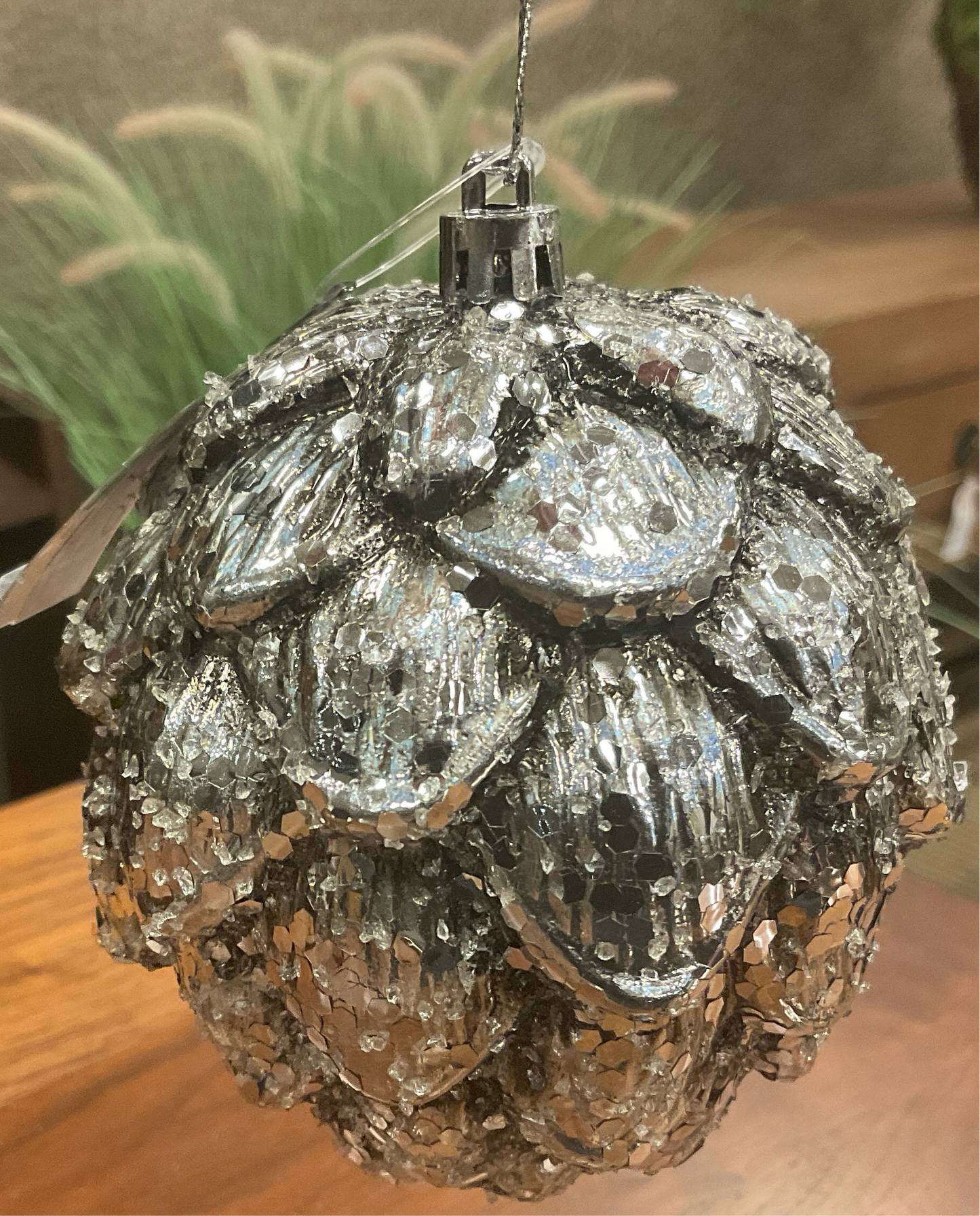 Silver Glitter Pine Cone Ornament