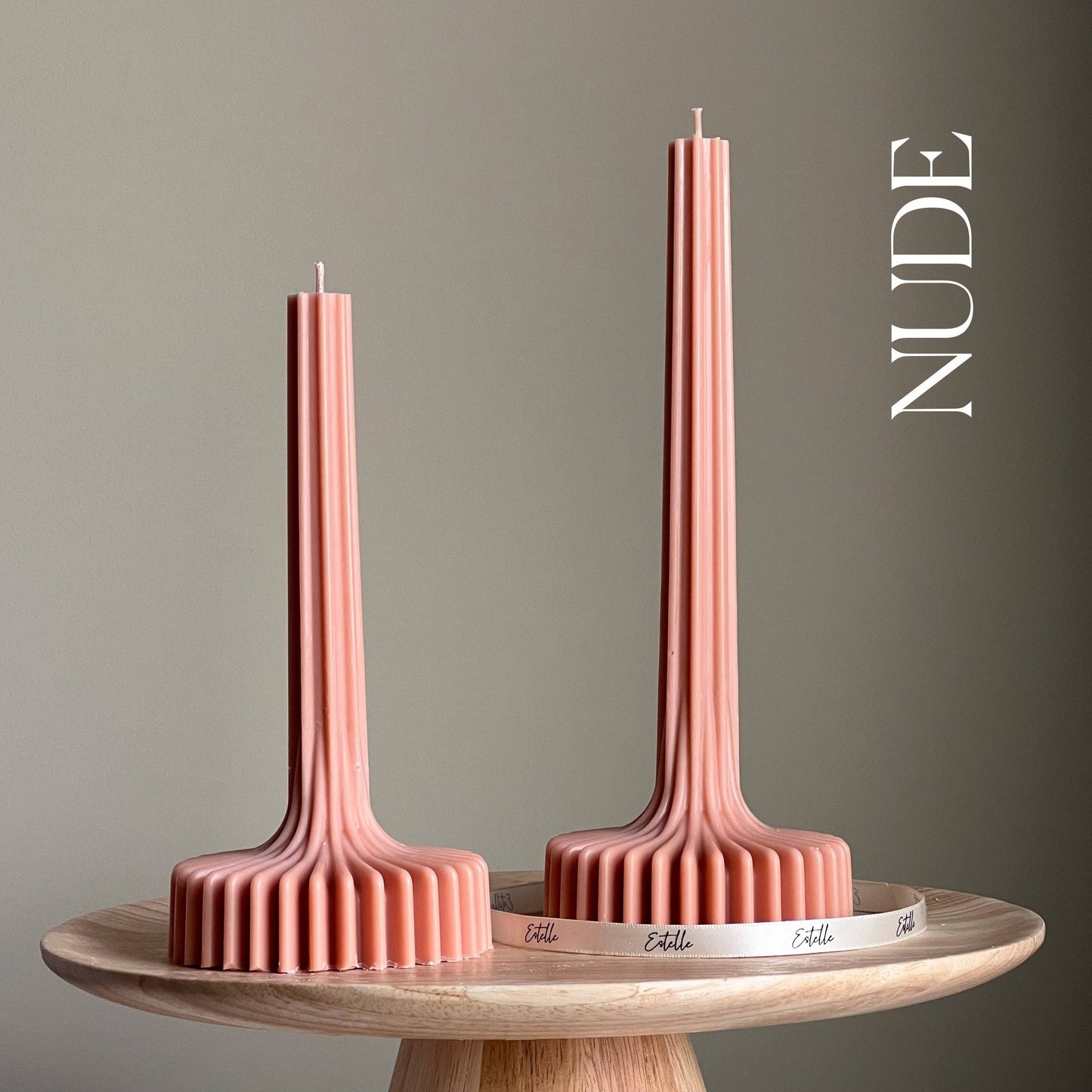 Elegant Soy Vase Candle: Sculptural Striped Column Candle: Nude / Small