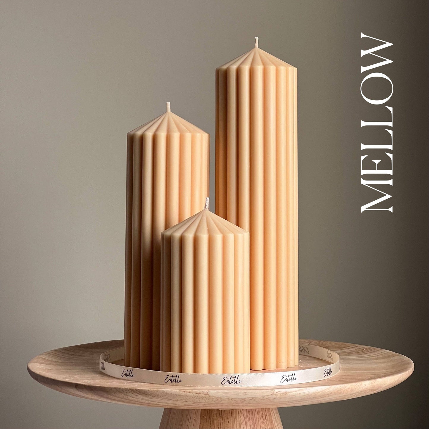 Ribbed Peak Pillar Candle Trio | Vegan Soy Wax, Aesthetic Decor: Coral / Unscented / Small