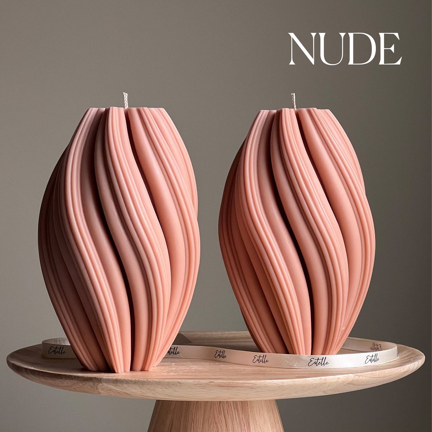 Tall Swirl Soy Wax Candle | Modern Home Decor: Nude / Unscented