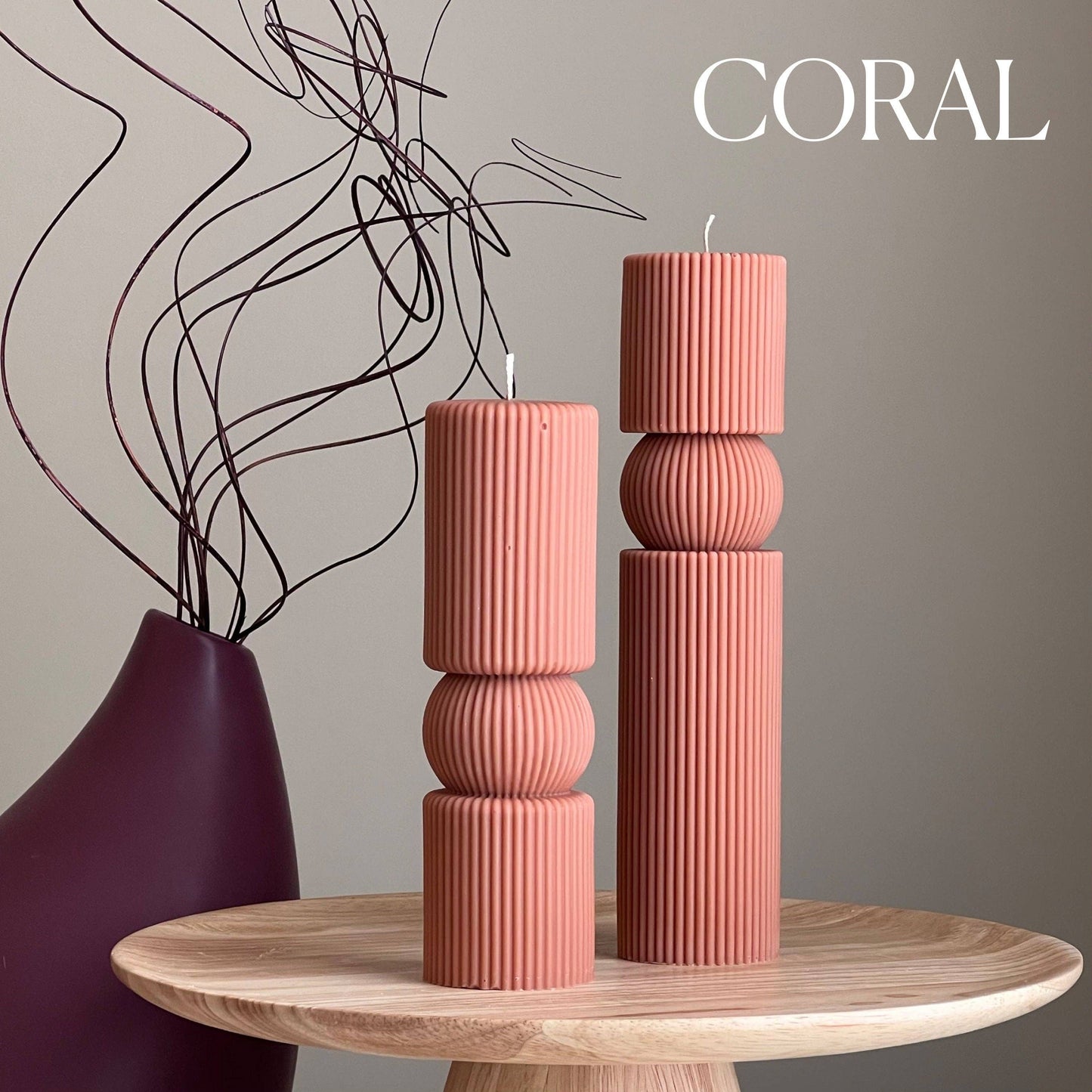 Roman Ribbed Soy Wax Candle Set | Tall Pillar, Home Decor: Cream / Unscented / Small