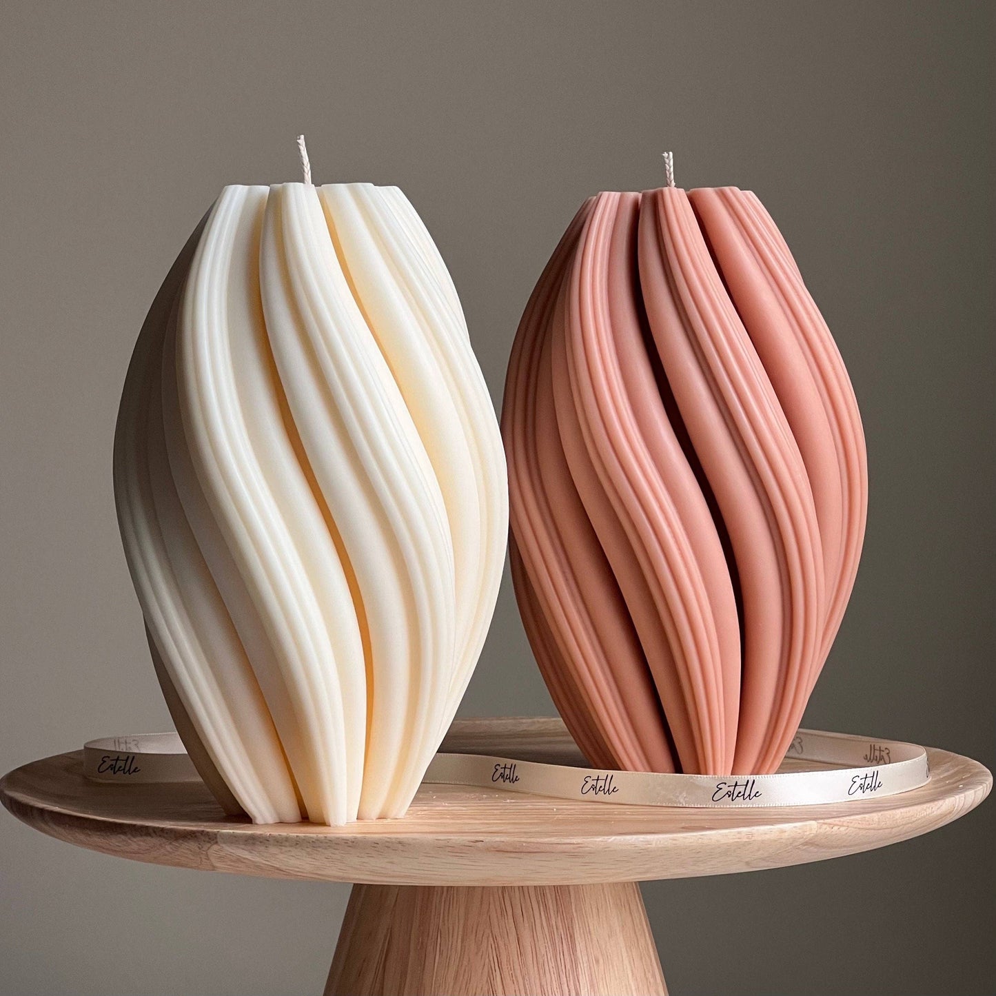 Tall Swirl Soy Wax Candle | Modern Home Decor: Nude / Unscented