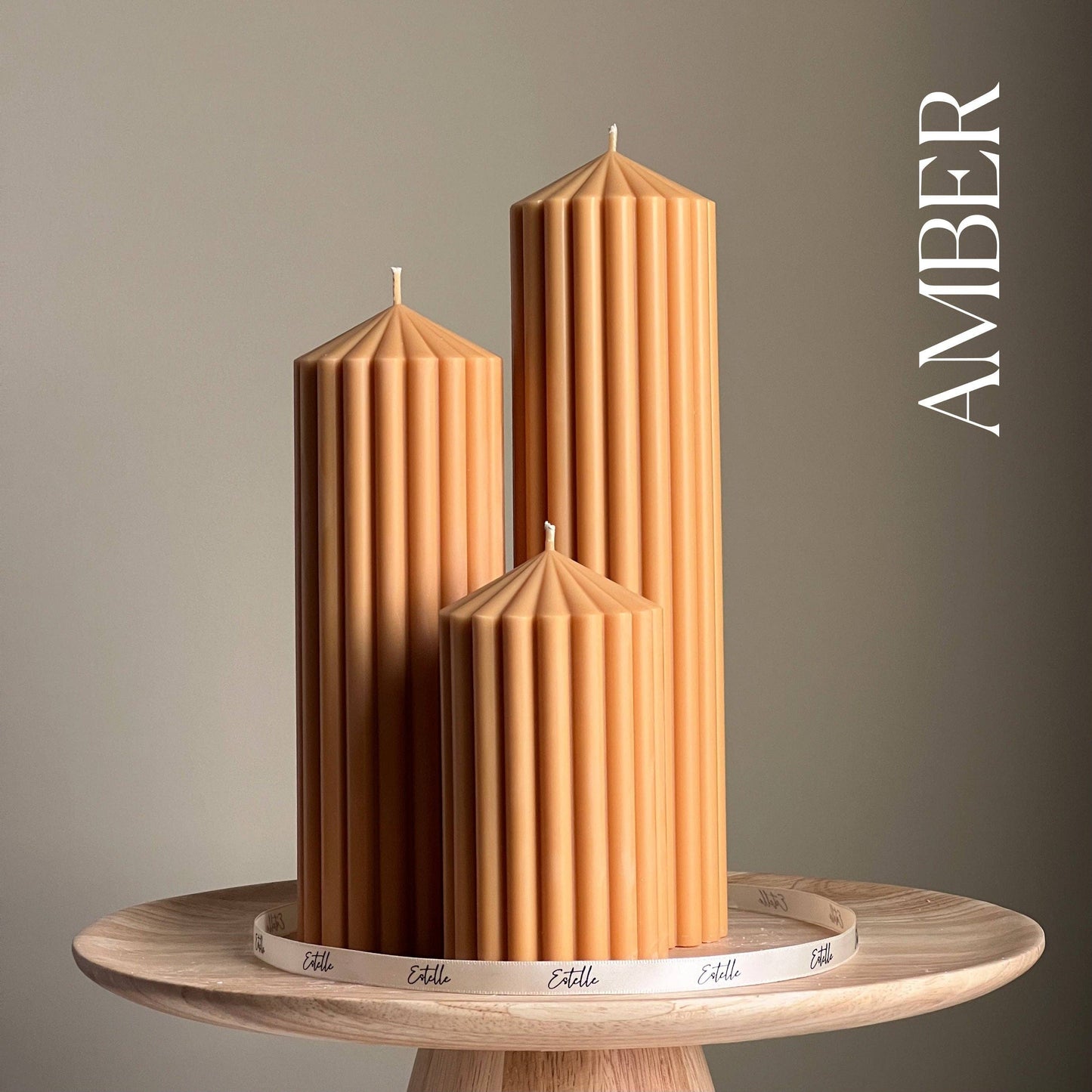 Ribbed Peak Pillar Candle Trio | Vegan Soy Wax, Aesthetic Decor: Coral / Unscented / Small