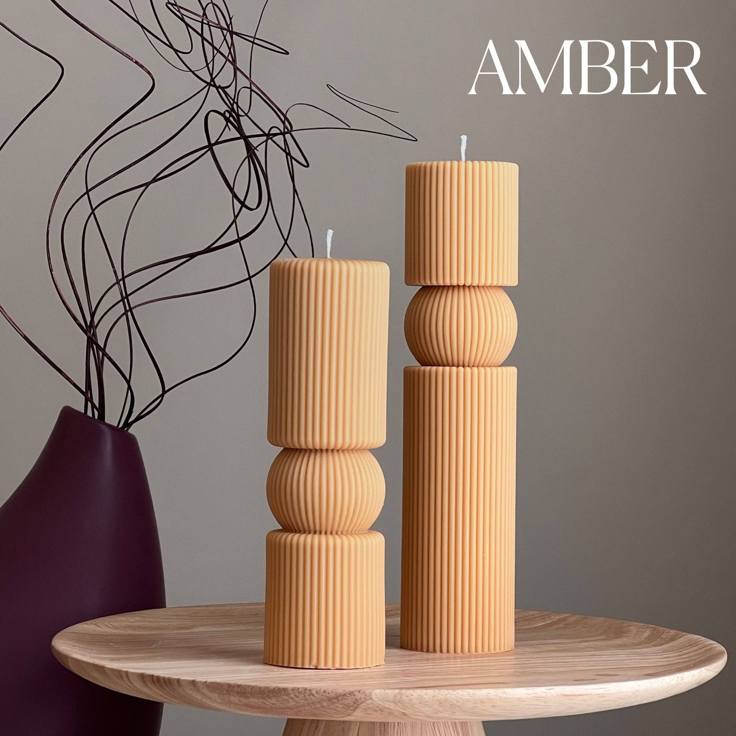 Roman Ribbed Soy Wax Candle Set | Tall Pillar, Home Decor: Cream / Unscented / Small