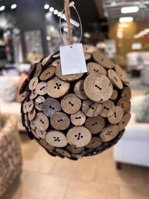 Wood Button Ball Ornament Lg