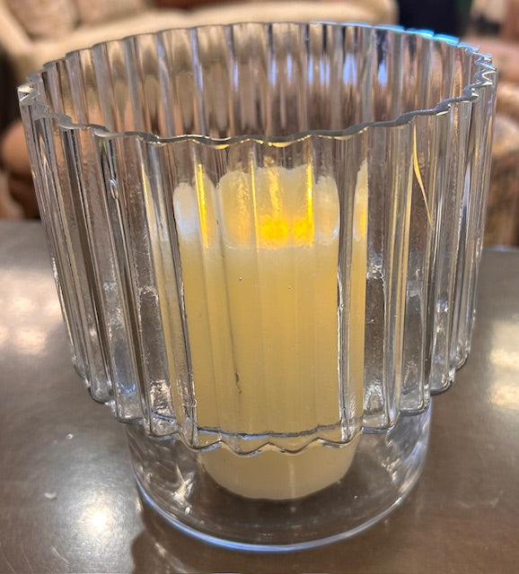 Unscented Flameless Candle with Glass 5.5"Wx 6"H  Fluted