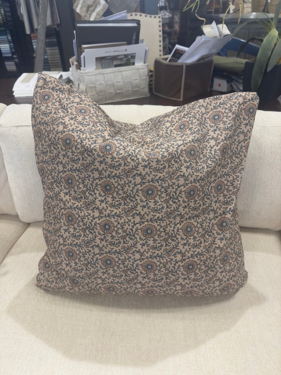 Blue & Rust Floral Pillow