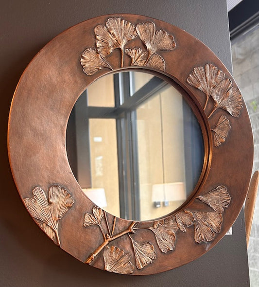 14"  Round Gingko  Mirror Soft Copper Finish