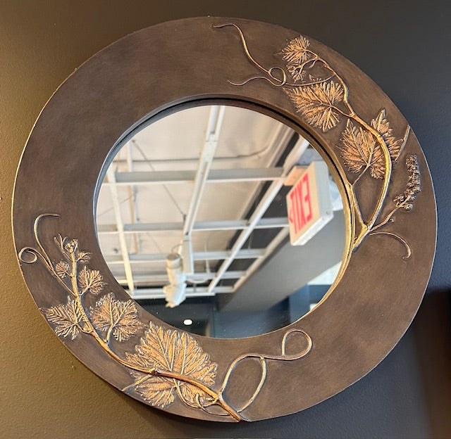 14"  Round Grape Vine Mirror Taupe/Gold Finish