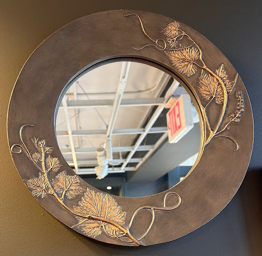 14"  Round Grape Vine Mirror Taupe/Gold Finish