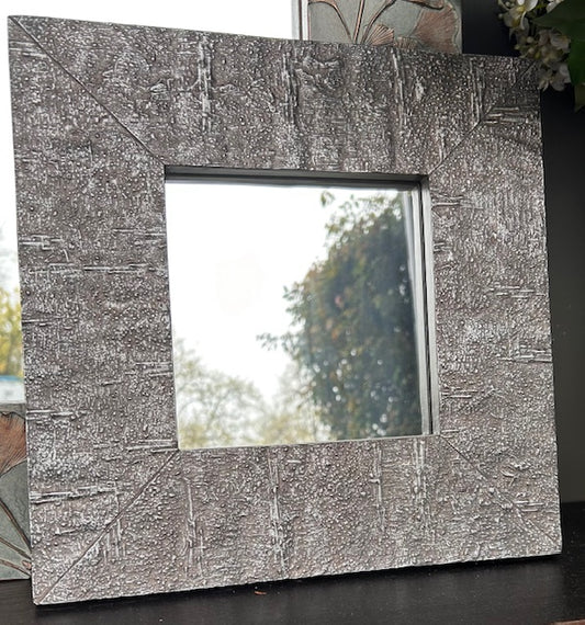 12x12 Square Pear Tree Mirror Warm Silver Finish