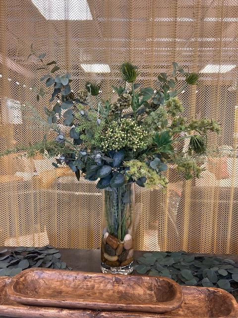 Thistle & Eucalyptus In Glass Vase