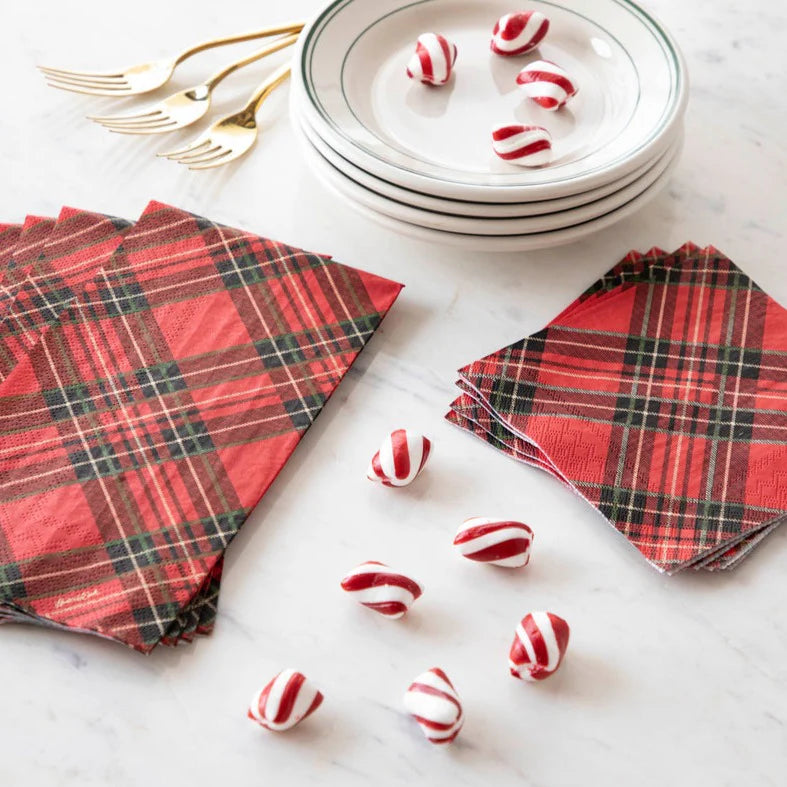 RED PLAID GUEST NAPKIN - PACK OF 16