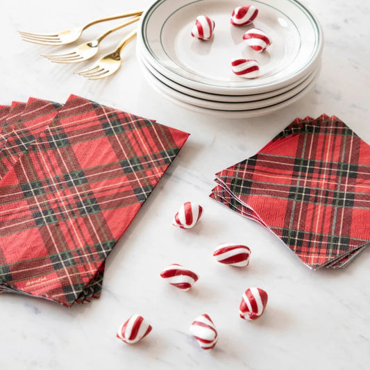 RED PLAID GUEST NAPKIN - PACK OF 16