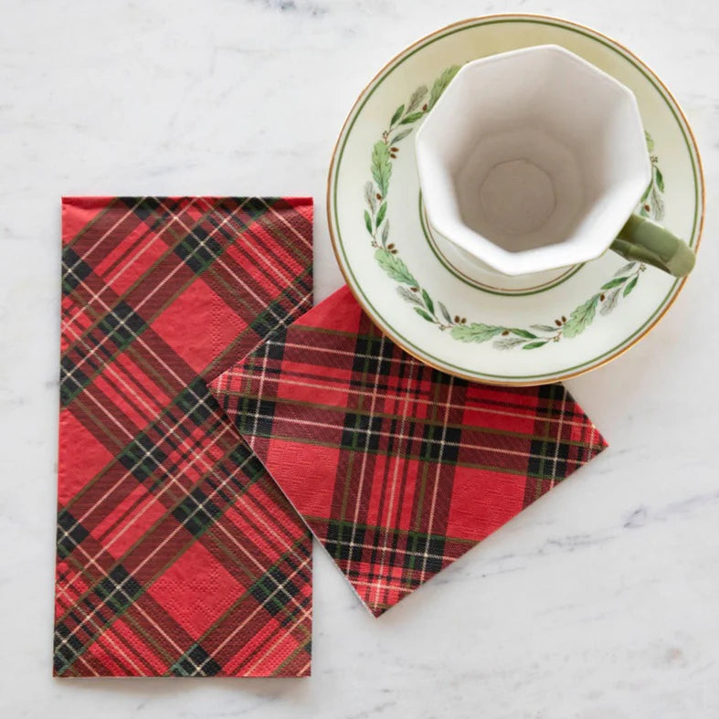 RED PLAID GUEST NAPKIN - PACK OF 16