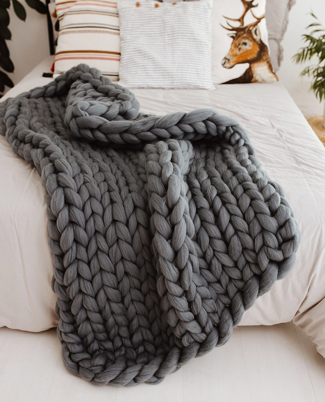 Chunky Merino Wool Blanket 40x60 Dark Grey