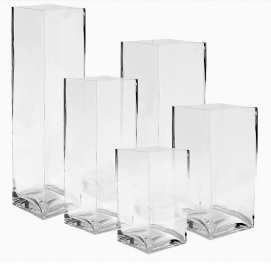 4" Sq  x 10"H Clear Glass Vase