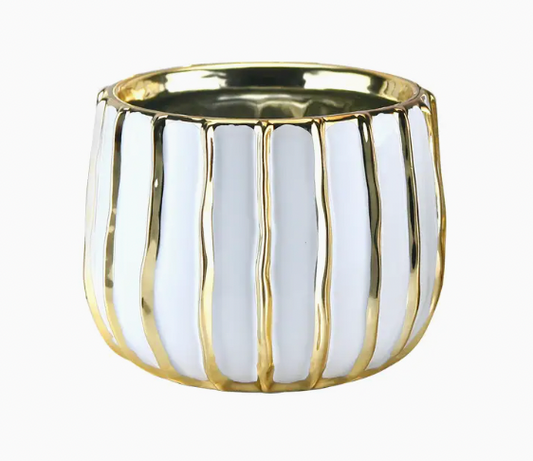 6" diameter  x 5" H White/Gold Pot