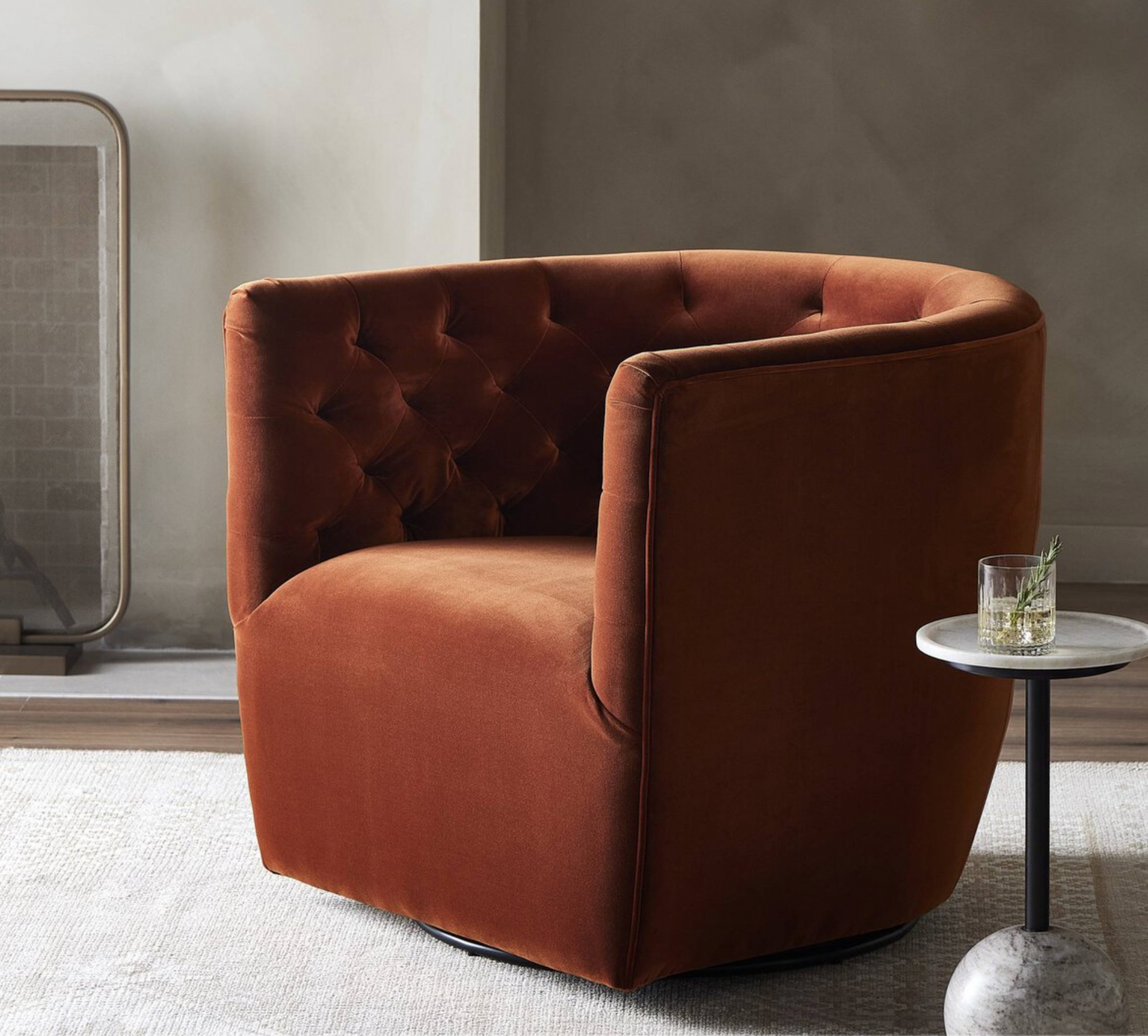Velvet Rust Swivel Chair