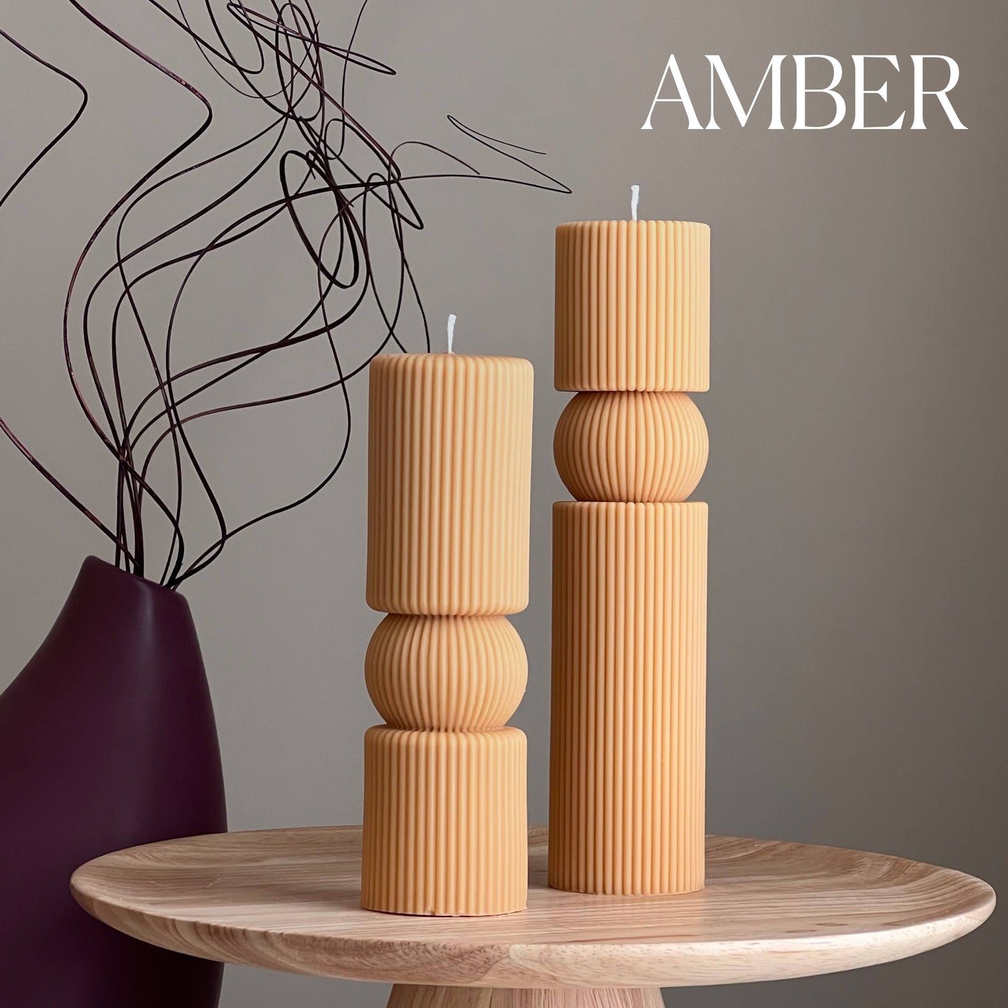 Roman Ribbed Soy Wax Candle Set | Tall Pillar, Home Decor: Cream / Unscented / Small