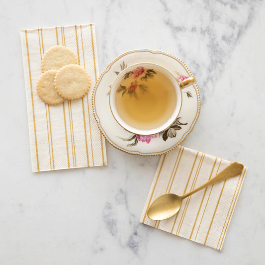 ANTIQUE GOLD STRIPE GUEST NAPKIN - PACK OF 16