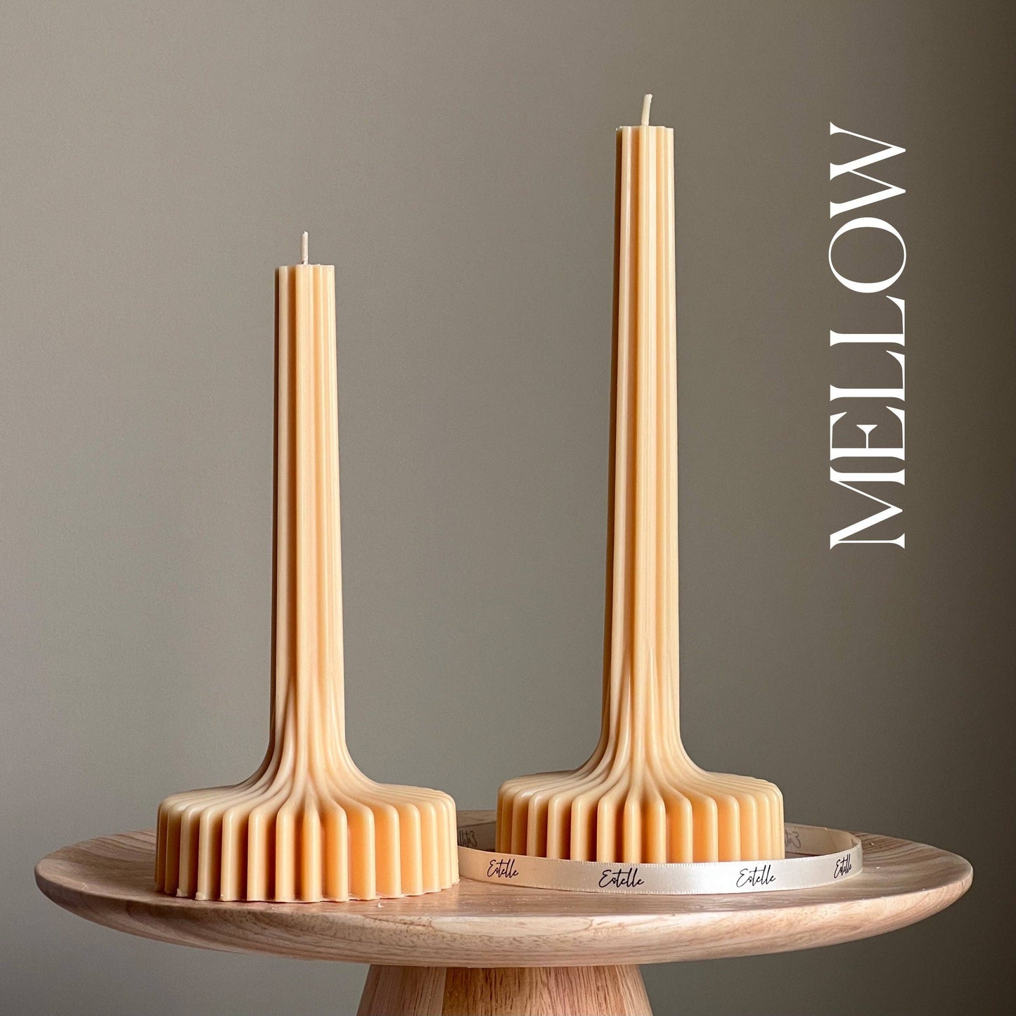 Elegant Soy Vase Candle: Sculptural Striped Column Candle: Nude / Small