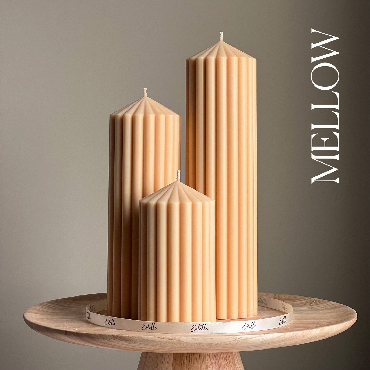 Ribbed Peak Pillar Candle Trio | Vegan Soy Wax, Aesthetic Decor: Coral / Unscented / Small