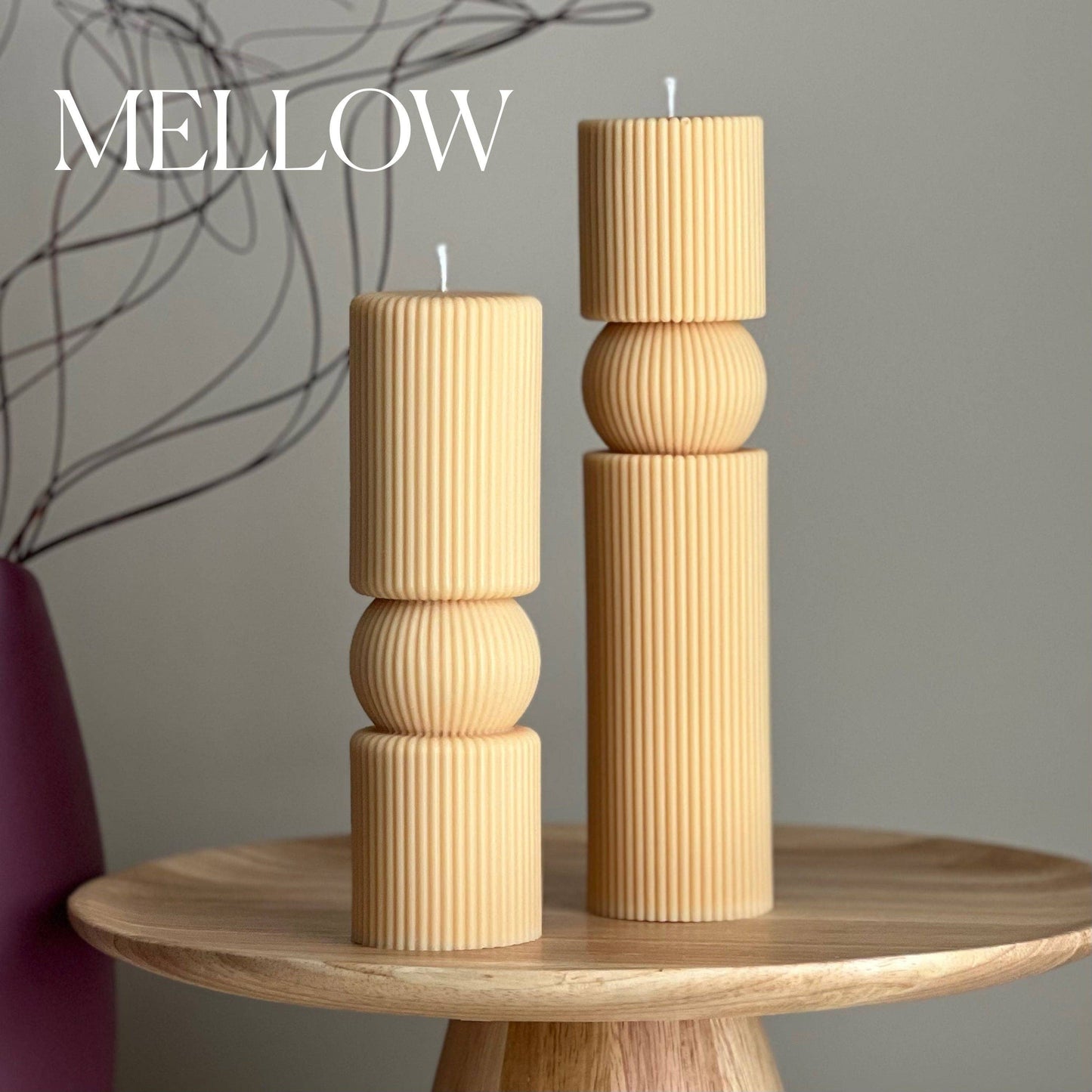 Roman Ribbed Soy Wax Candle Set | Tall Pillar, Home Decor: Cream / Unscented / Small