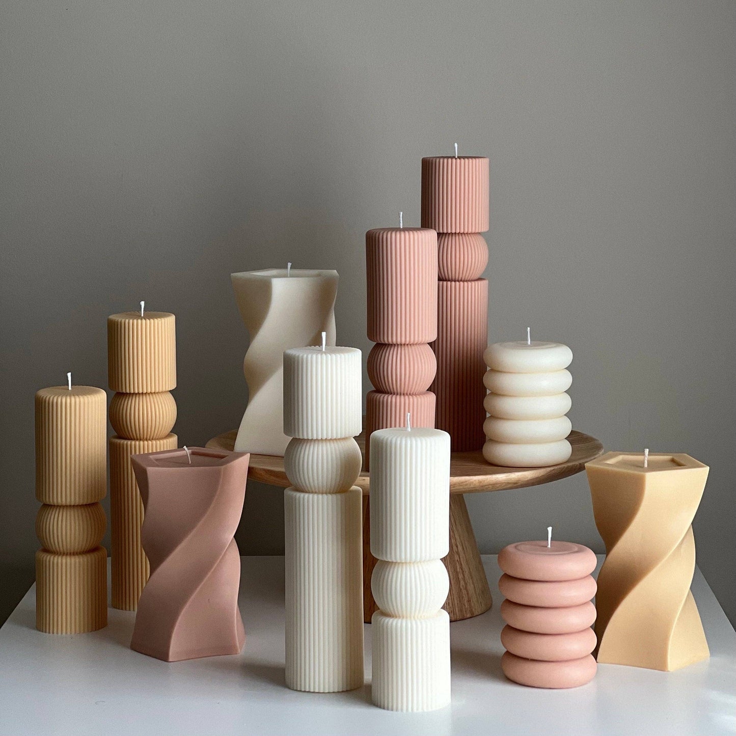 Roman Ribbed Soy Wax Candle Set | Tall Pillar, Home Decor: Cream / Unscented / Small