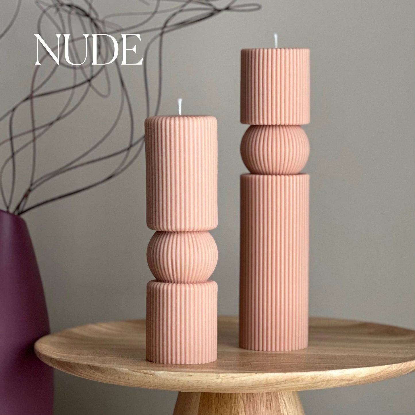 Roman Ribbed Soy Wax Candle Set | Tall Pillar, Home Decor: Cream / Unscented / Small