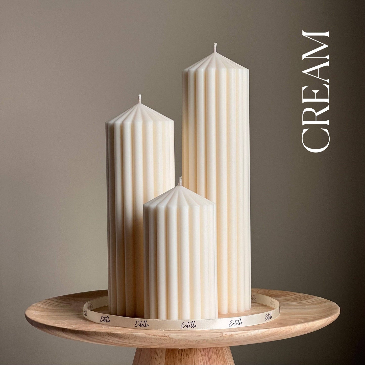 Ribbed Peak Pillar Candle Trio | Vegan Soy Wax, Aesthetic Decor: Coral / Unscented / Small